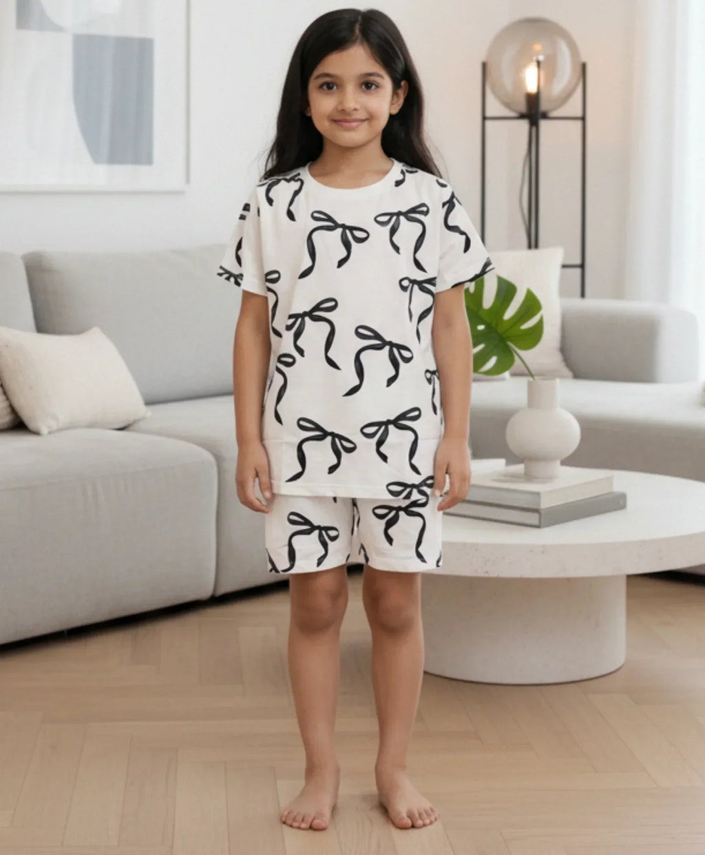 BLACK BOW SLEEPWEAR SHORT SET - BLACK
