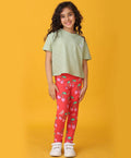 GREEN JACQUARD SUMMER CHERRY LEGGINGS SET - OLIVE/RED