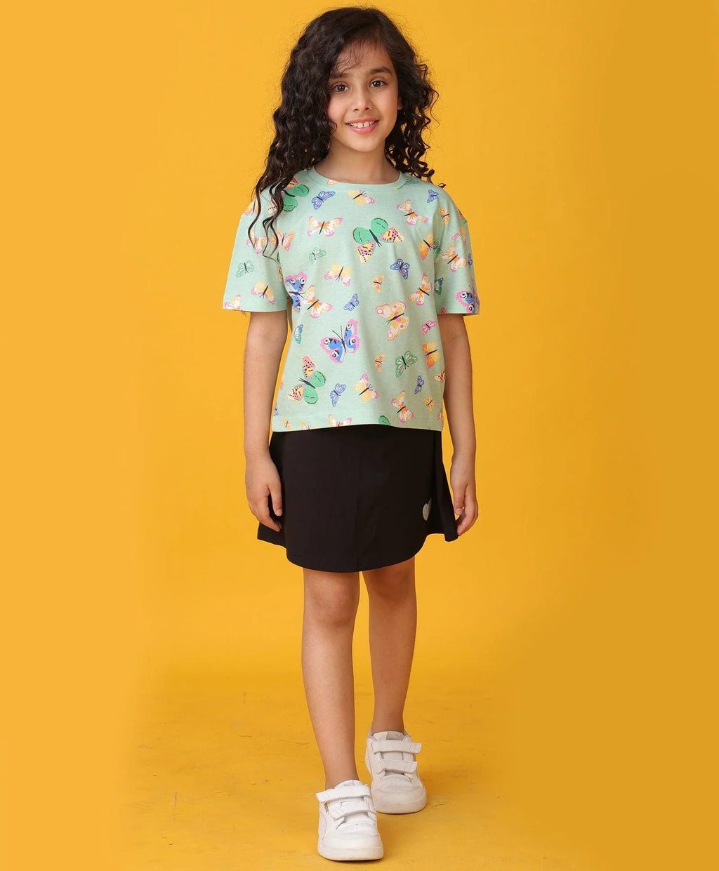 BUTTERFLY SUMMER BLACK SKIRT SET - GREEN/BLACK