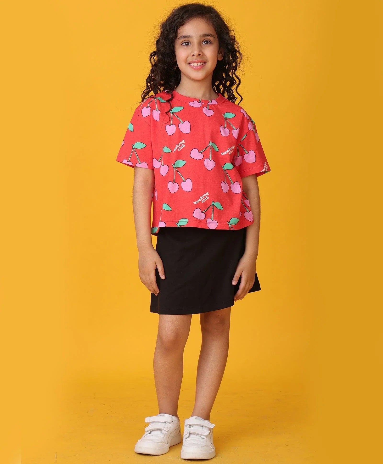 CHERRY RED SUMMER BLACK SKIRT SET - RED/BLACK