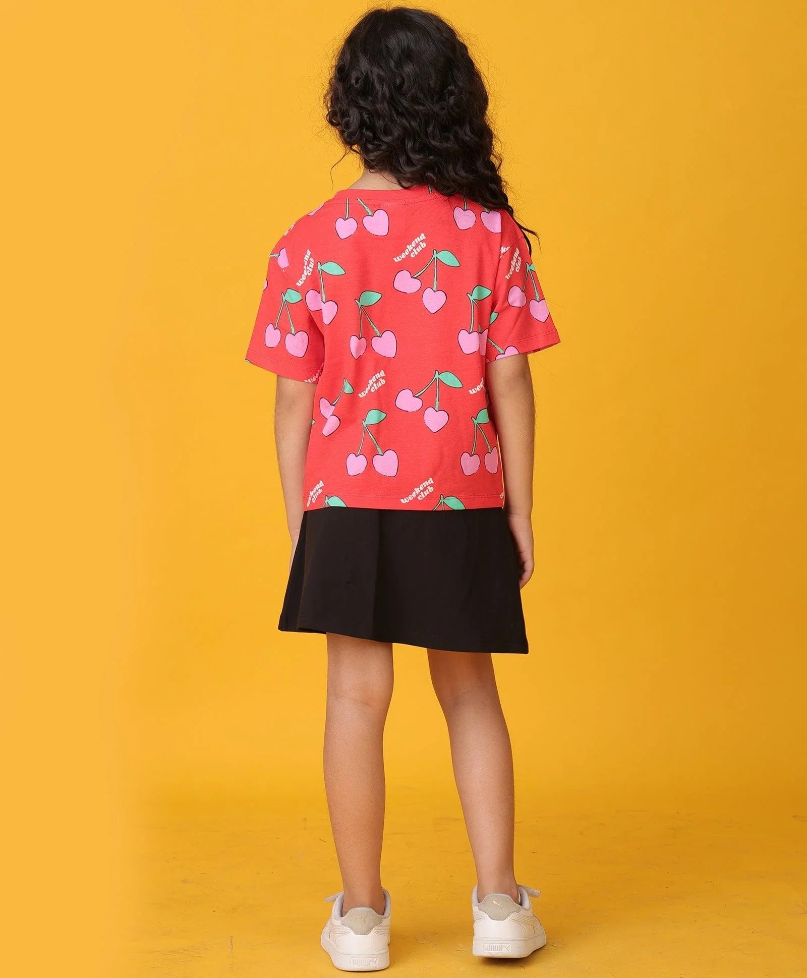 CHERRY RED SUMMER BLACK SKIRT SET - RED/BLACK
