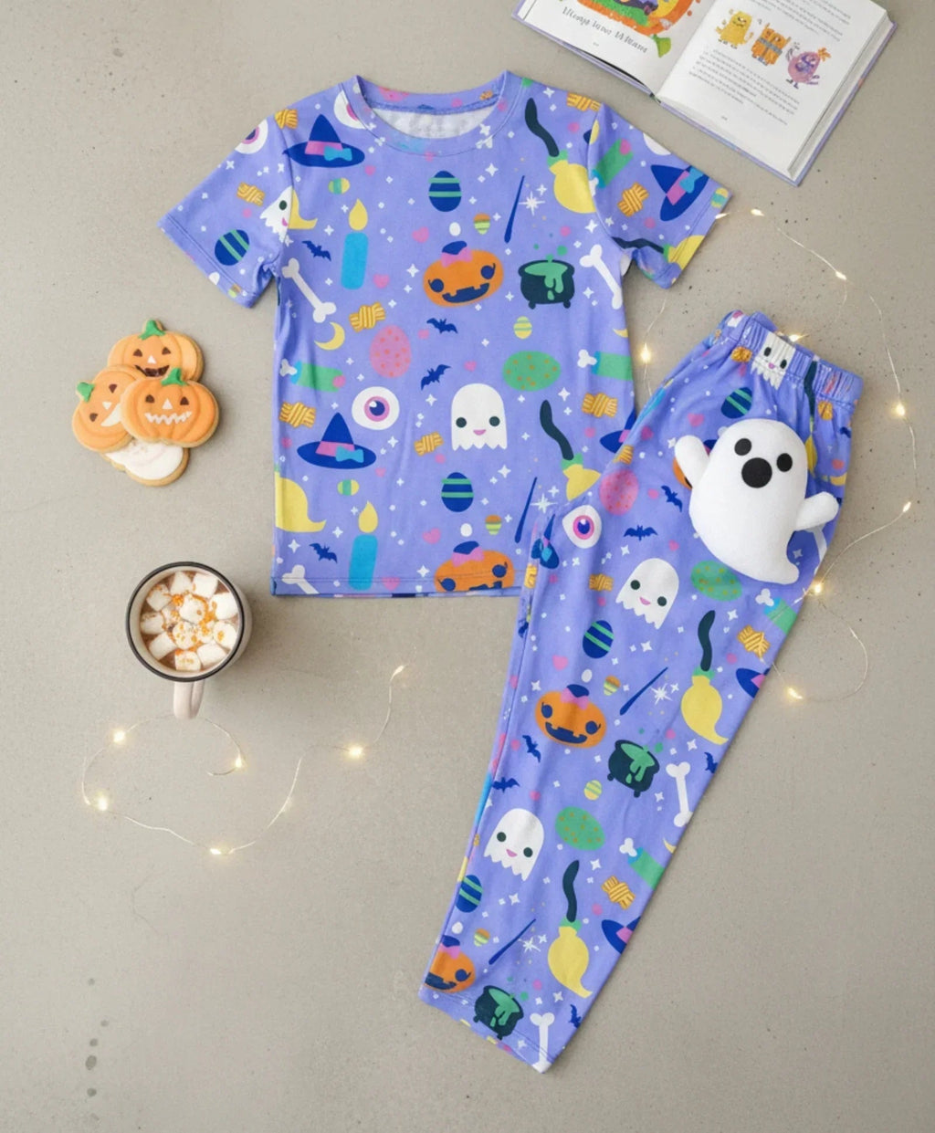 HALLOWEEN GIRLS SHORT SLEEVE PYJAMA SET - PURPLE