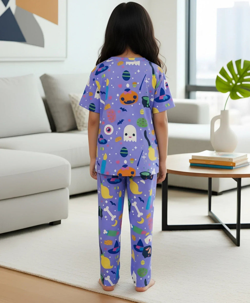 HALLOWEEN GIRLS SHORT SLEEVE PYJAMA SET - PURPLE