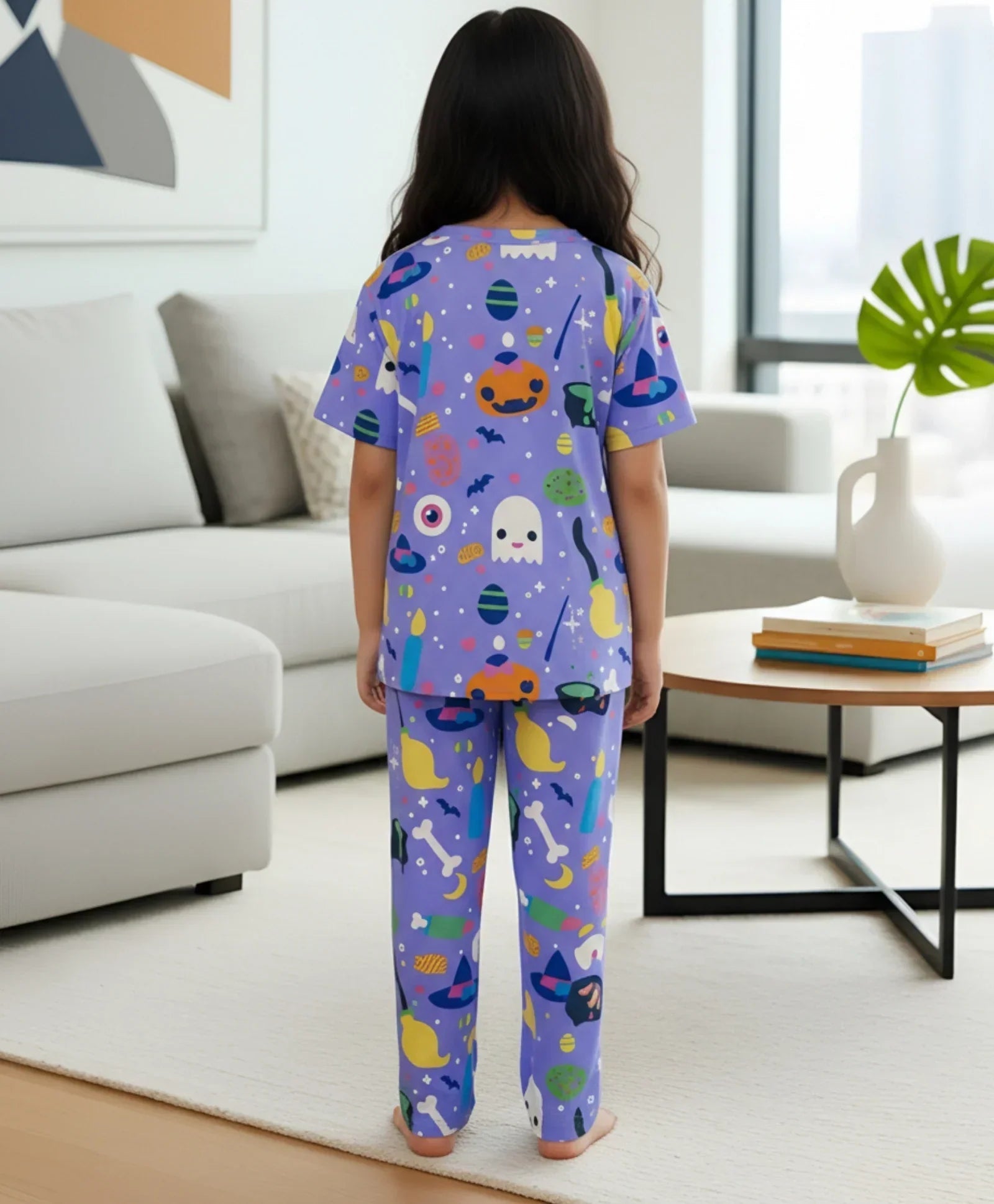 HALLOWEEN GIRLS SHORT SLEEVE PYJAMA SET - PURPLE