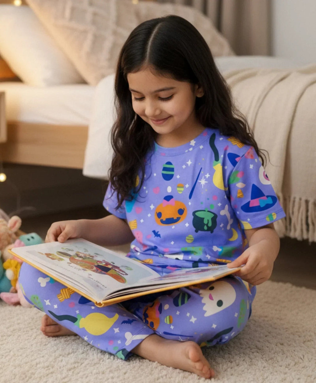 HALLOWEEN GIRLS SHORT SLEEVE PYJAMA SET - PURPLE