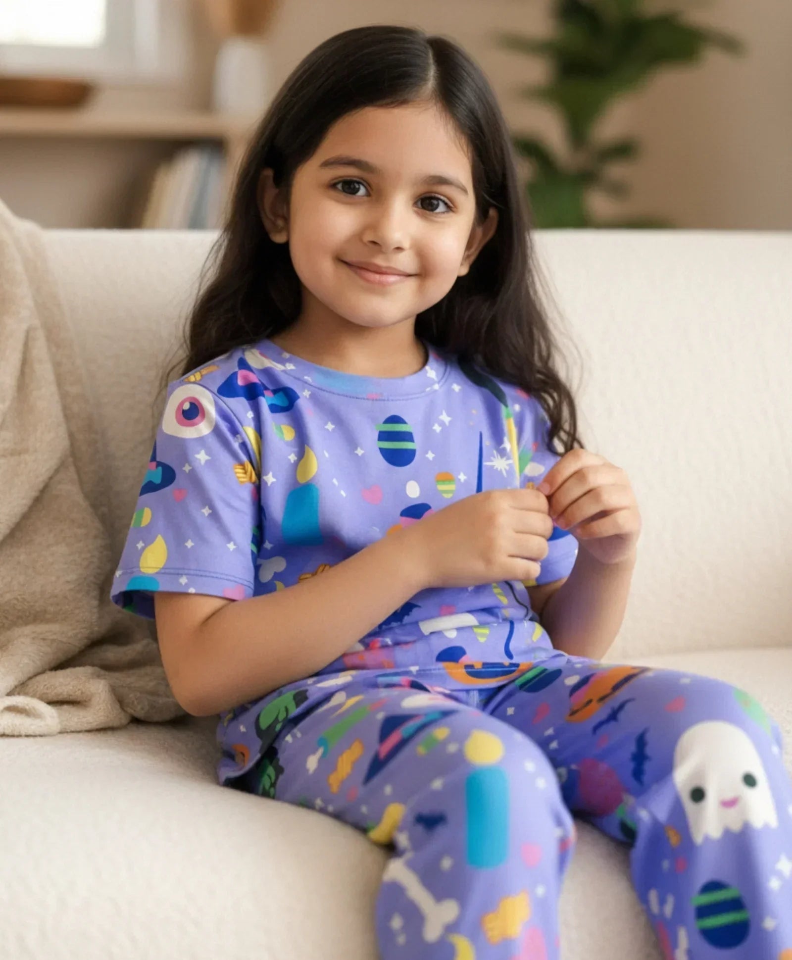 HALLOWEEN GIRLS SHORT SLEEVE PYJAMA SET - PURPLE