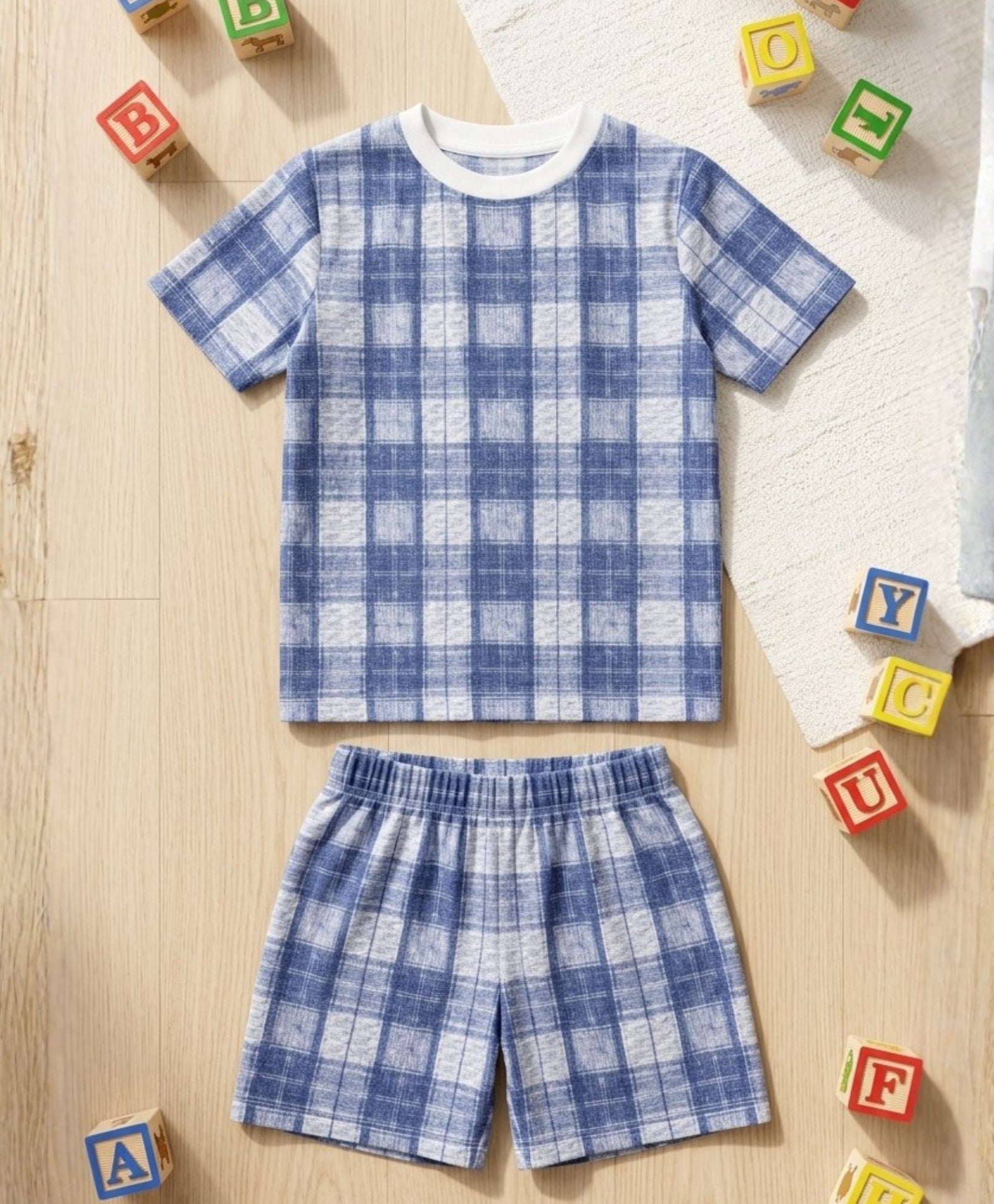 CHECK BLUE SLEEPWEAR SHORTS SET - BLUE