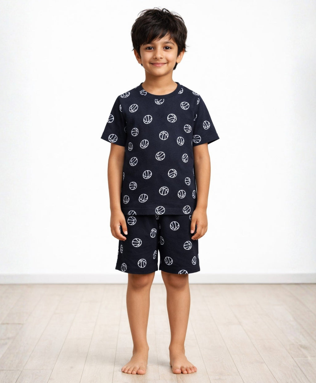 BASKETBALL BOYS SLEEPWEAR SHORTS SET - BLACK