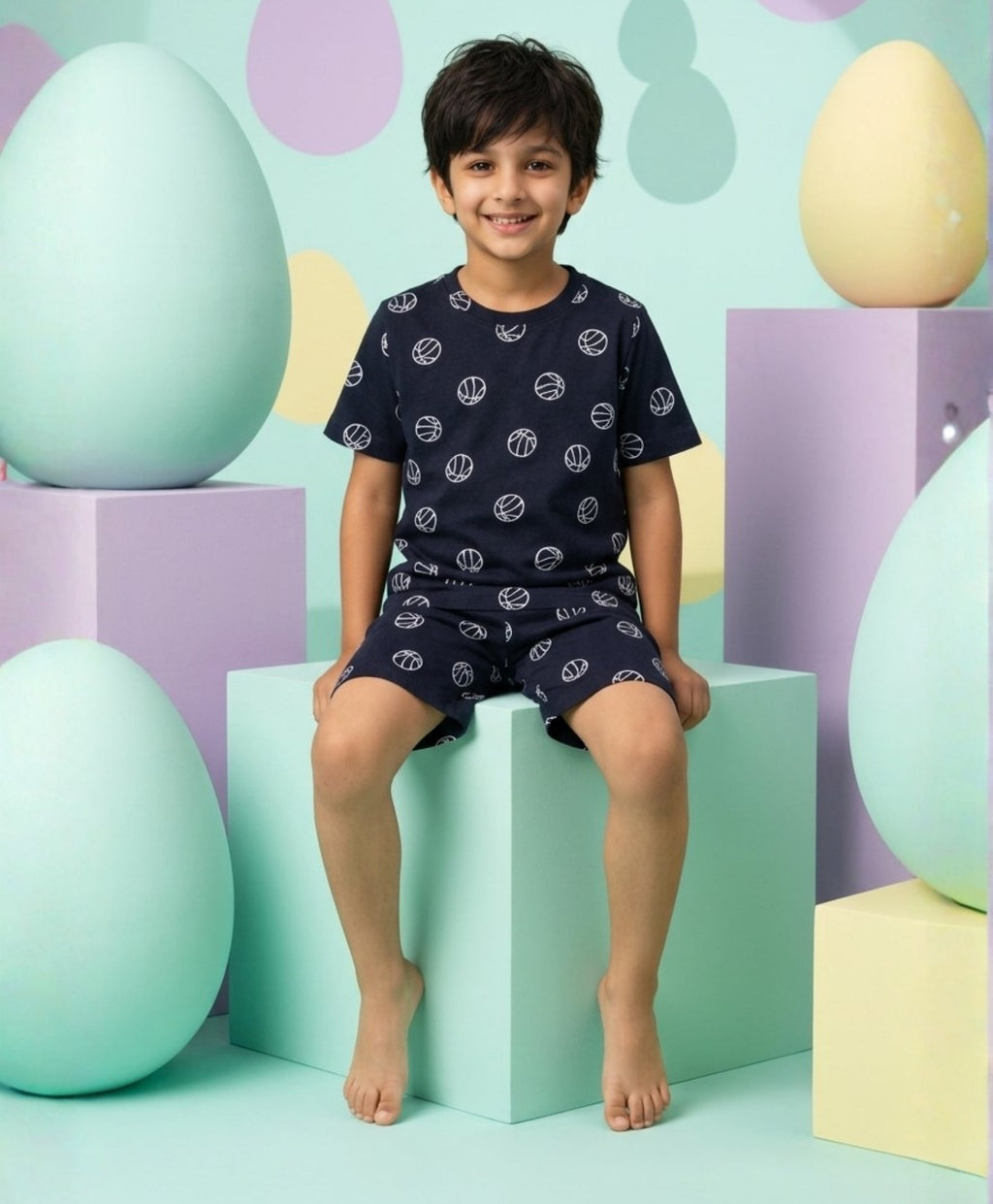 BASKETBALL BOYS SLEEPWEAR SHORTS SET - BLACK