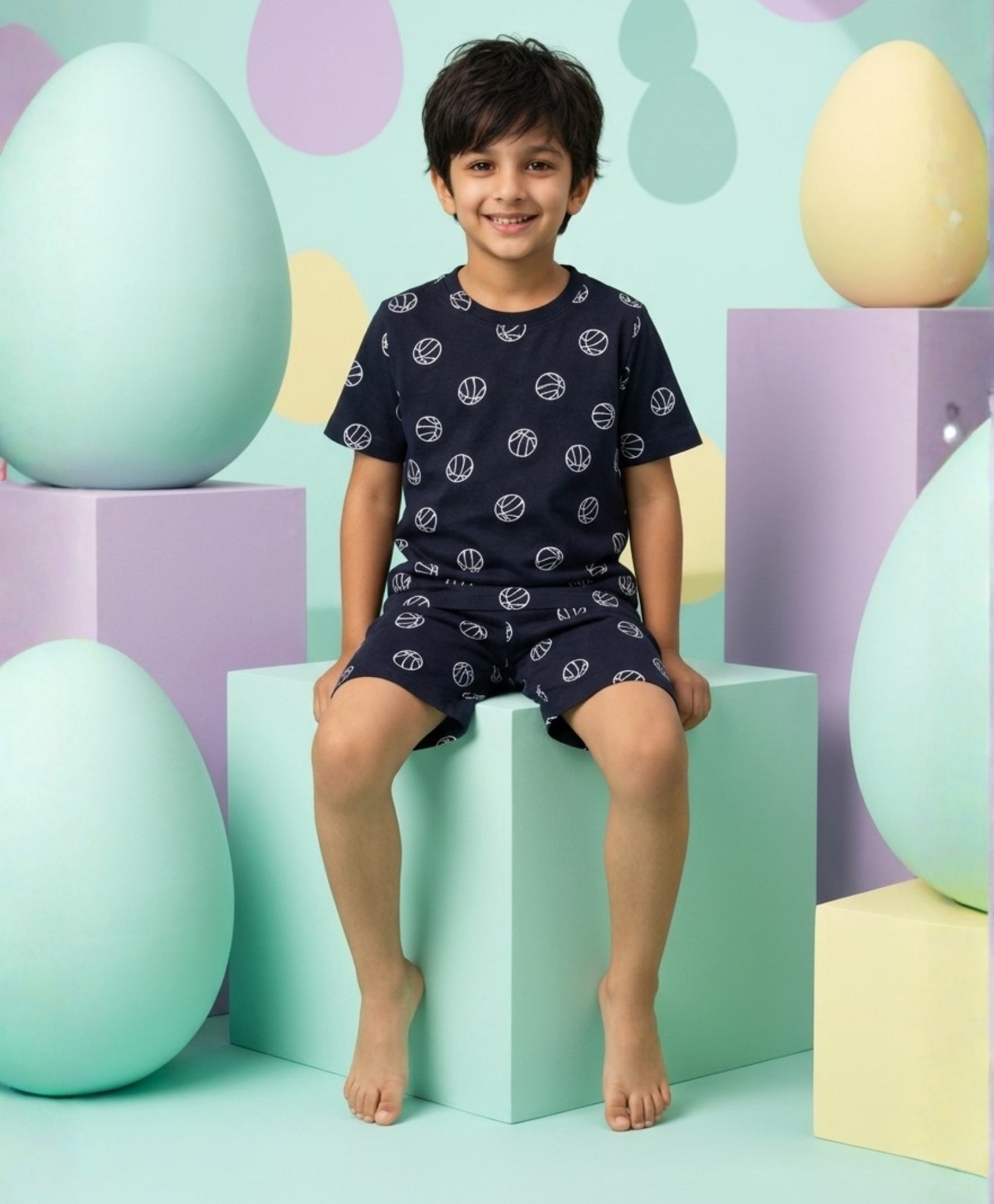 BASKETBALL BOYS SLEEPWEAR SHORTS SET - BLACK