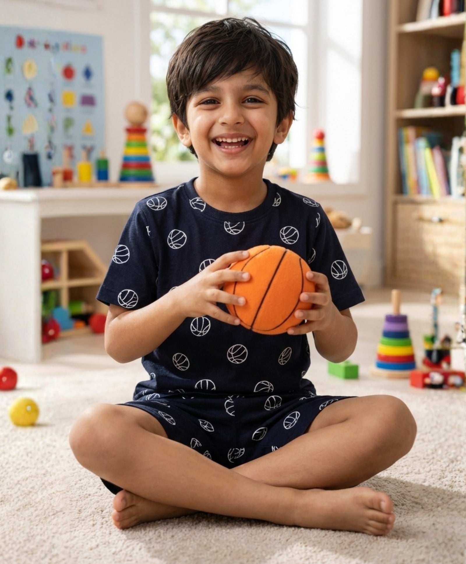 BASKETBALL BOYS SLEEPWEAR SHORTS SET - BLACK