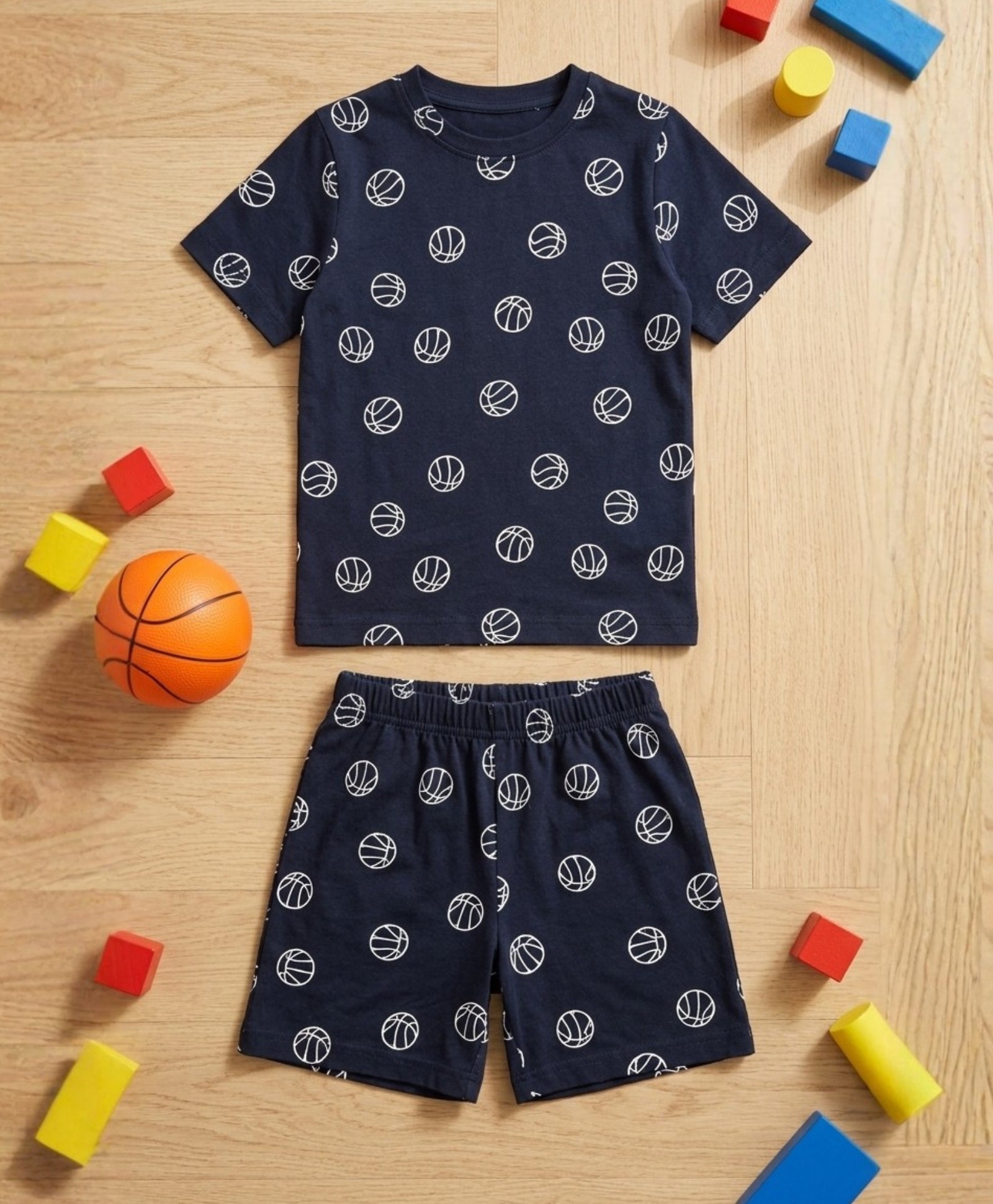 BASKETBALL BOYS SLEEPWEAR SHORTS SET - BLACK