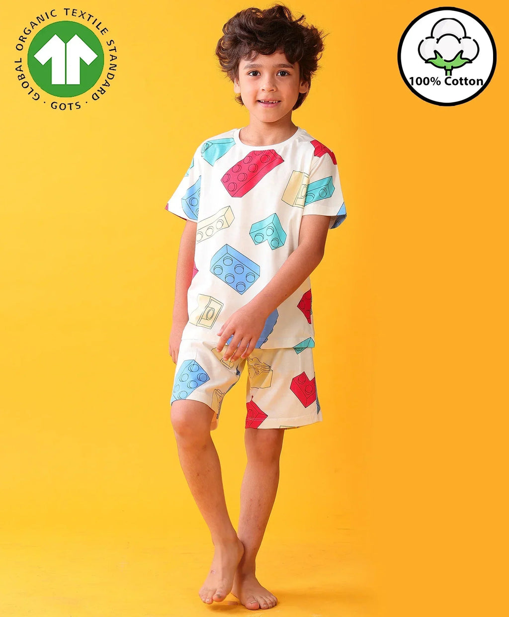 BUILDING BLOCKS SLEEPWEAR SHORTS SET - WHITE