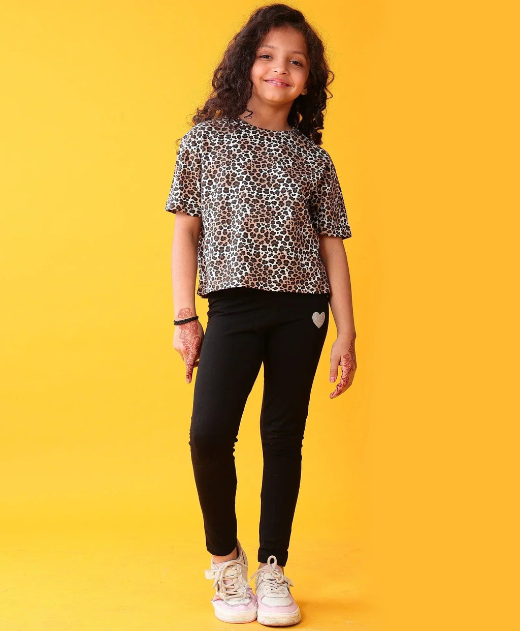 LEOPARD BLACK SUMMER TSHIRT LEGGINGS SET - BLACK