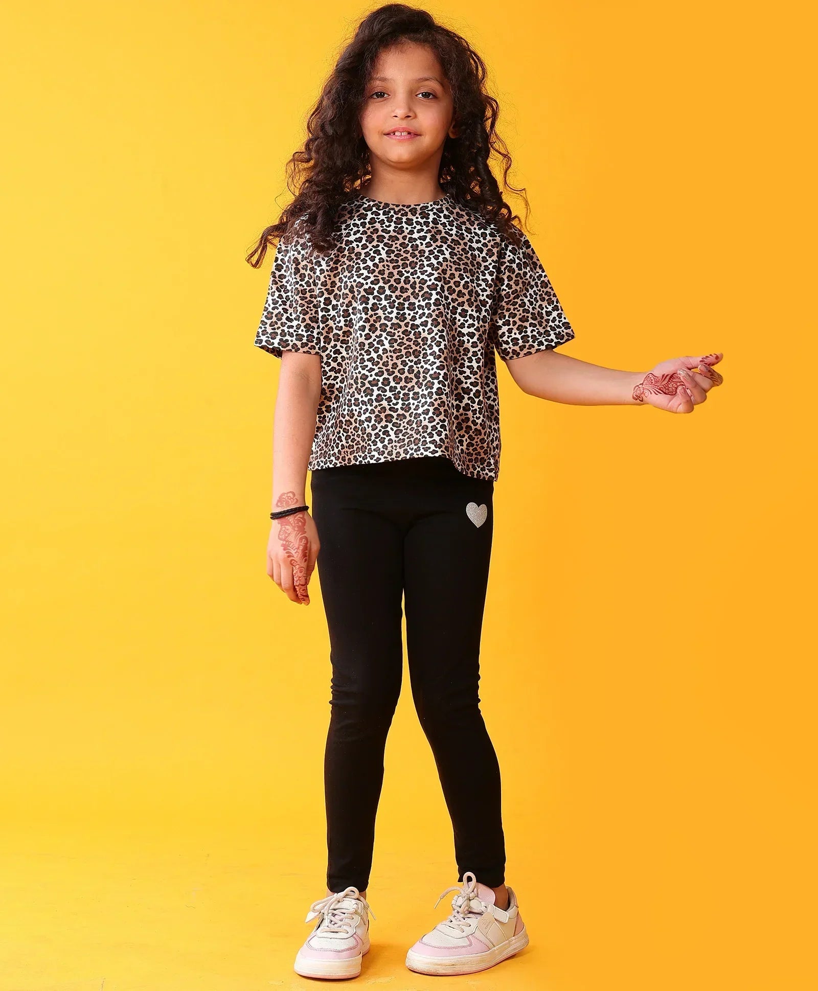 LEOPARD BLACK SUMMER TSHIRT LEGGINGS SET - BLACK