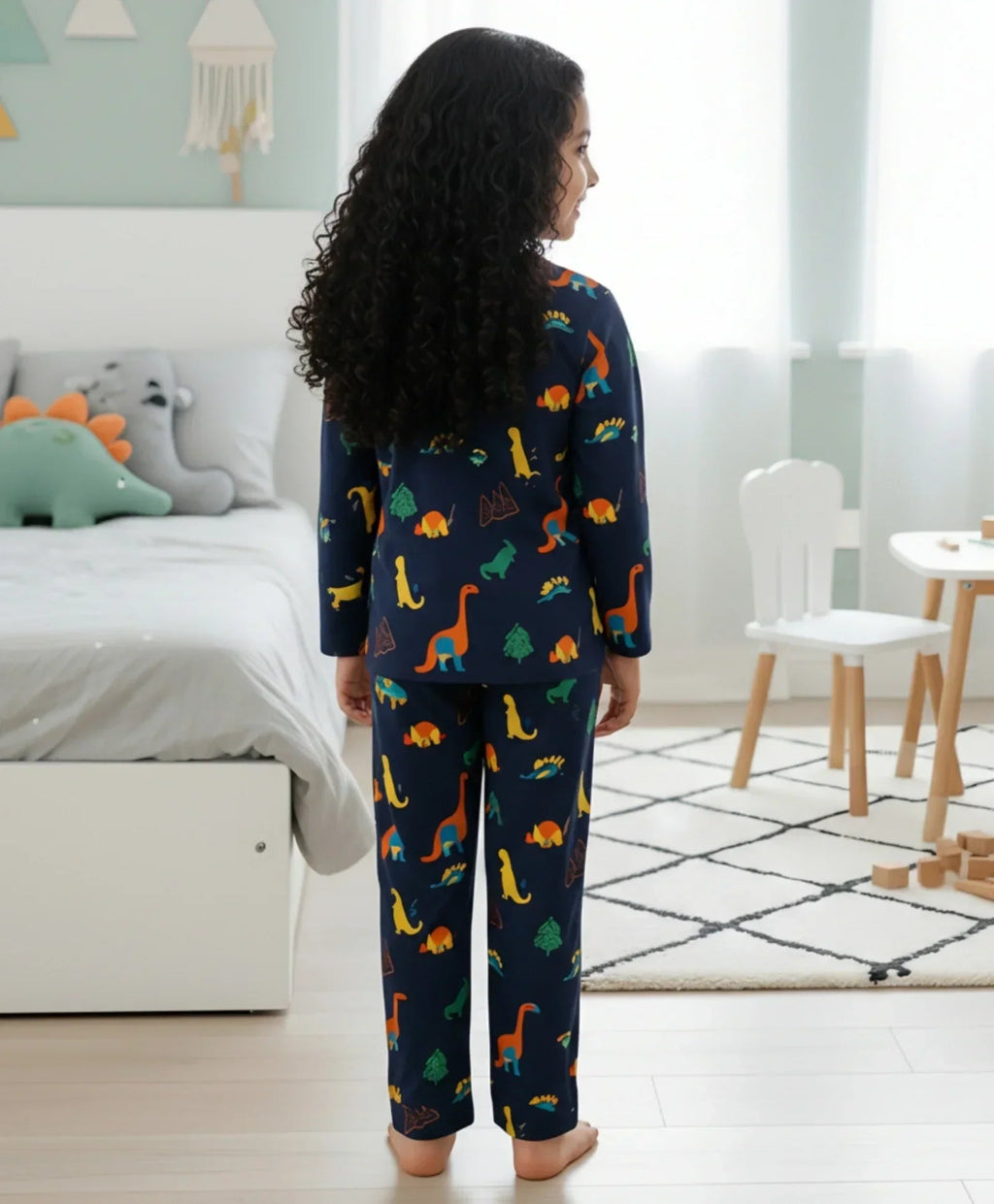 DINOSAUR FUN NAVY GIRLS LONG SLEEVES PYJAMA SET - NAVY