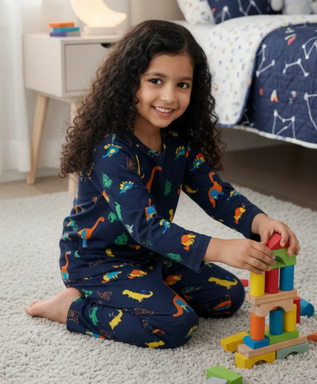 DINOSAUR FUN NAVY GIRLS LONG SLEEVES PYJAMA SET - NAVY