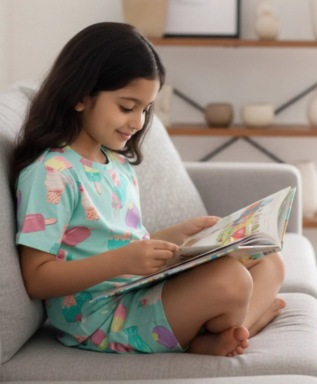 ICECREAM CREAM GIRLS SLEEPWEAR SHORTS SET - AQUA