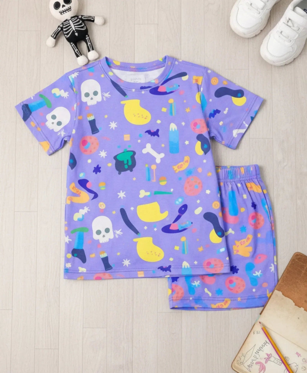 HALLOWEEN SLEEPWEAR SHORTS SET - PURPLE