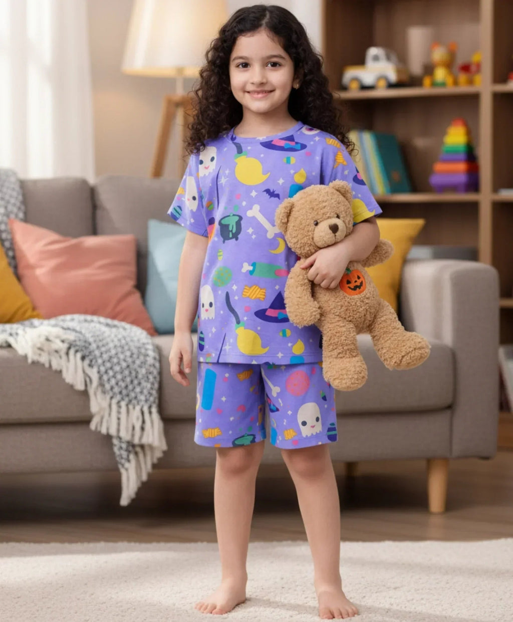 HALLOWEEN SLEEPWEAR SHORTS SET - PURPLE