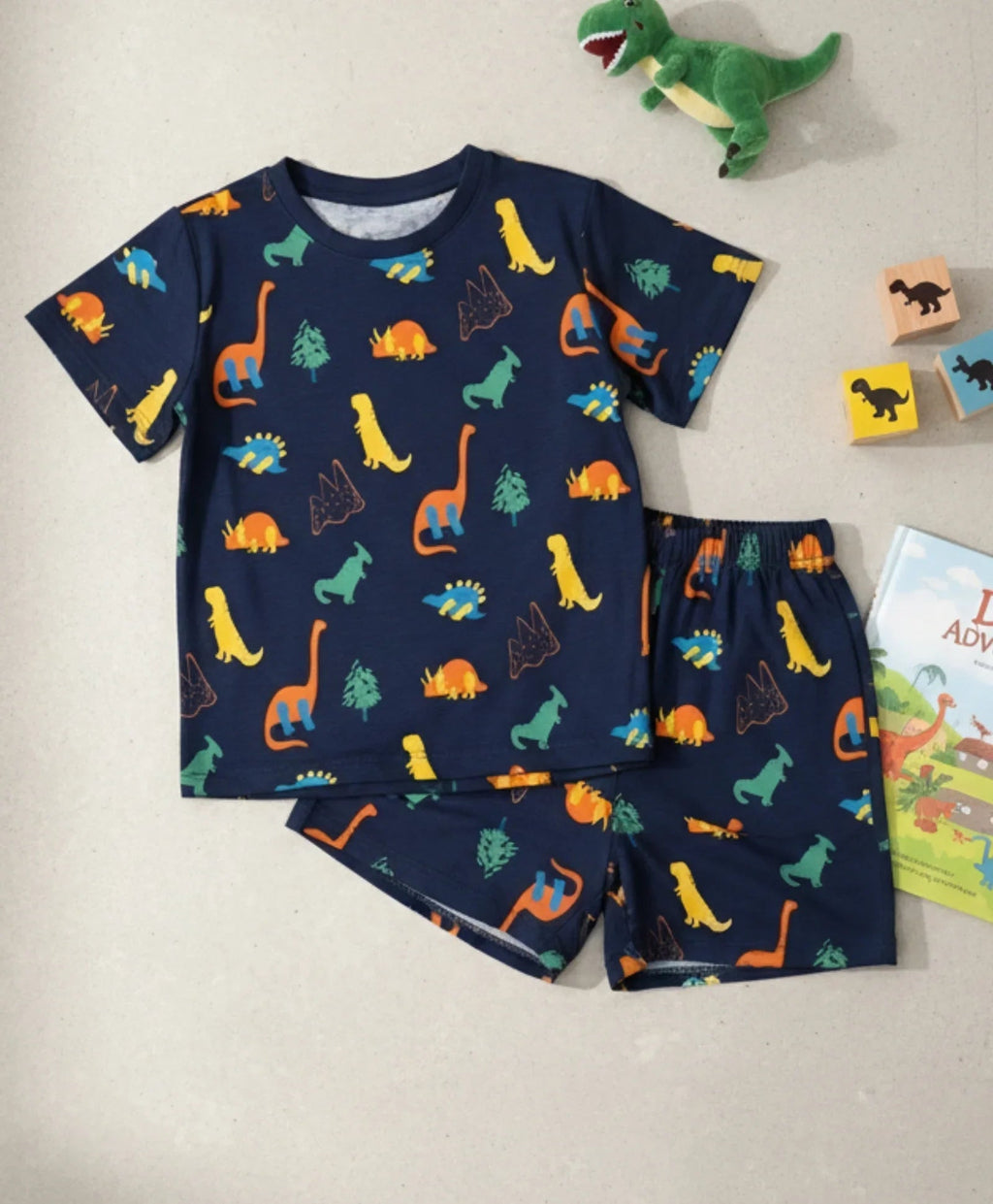 DINOSAUR FUN NAVY GIRLS SLEEPWEAR SHORTS SET - NAVY