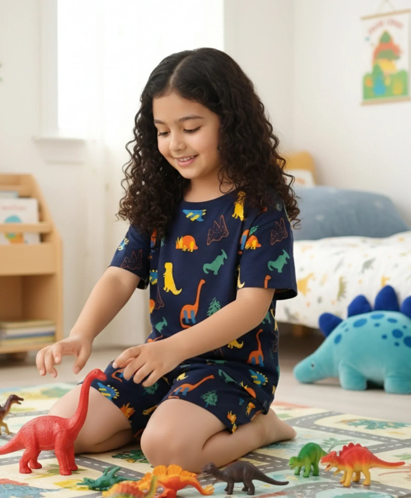 DINOSAUR FUN NAVY GIRLS SLEEPWEAR SHORTS SET - NAVY