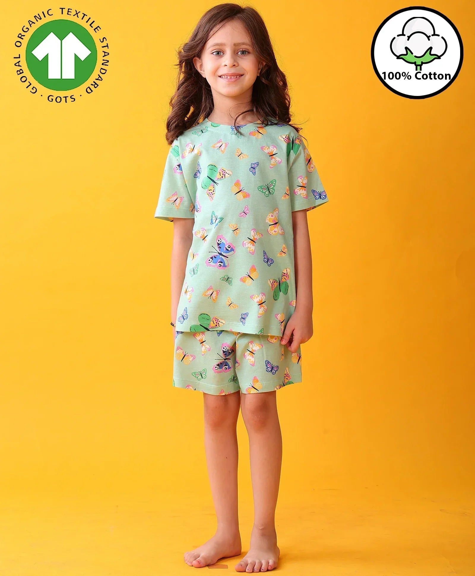 BUTTERFLY PLAYTIME GIRLS T-SHIRT SHORT SET - GREEN