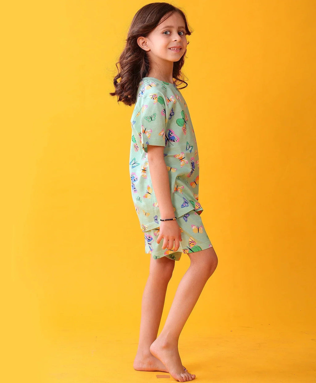 BUTTERFLY PLAYTIME GIRLS T-SHIRT SHORT SET - GREEN
