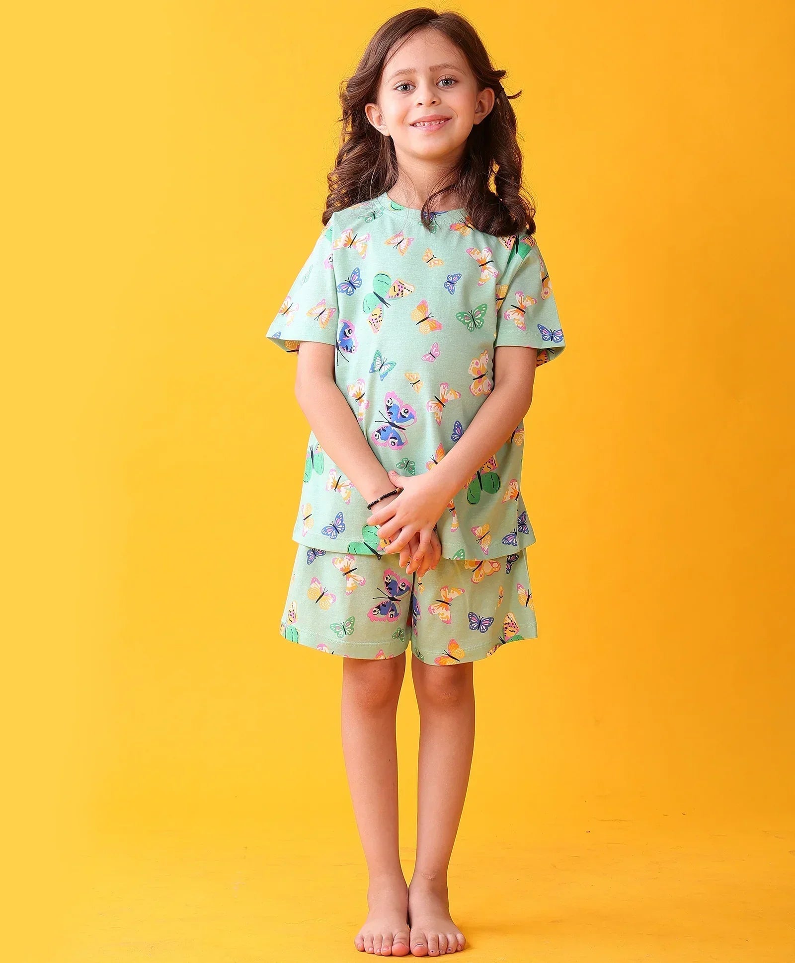 BUTTERFLY PLAYTIME GIRLS T-SHIRT SHORT SET - GREEN