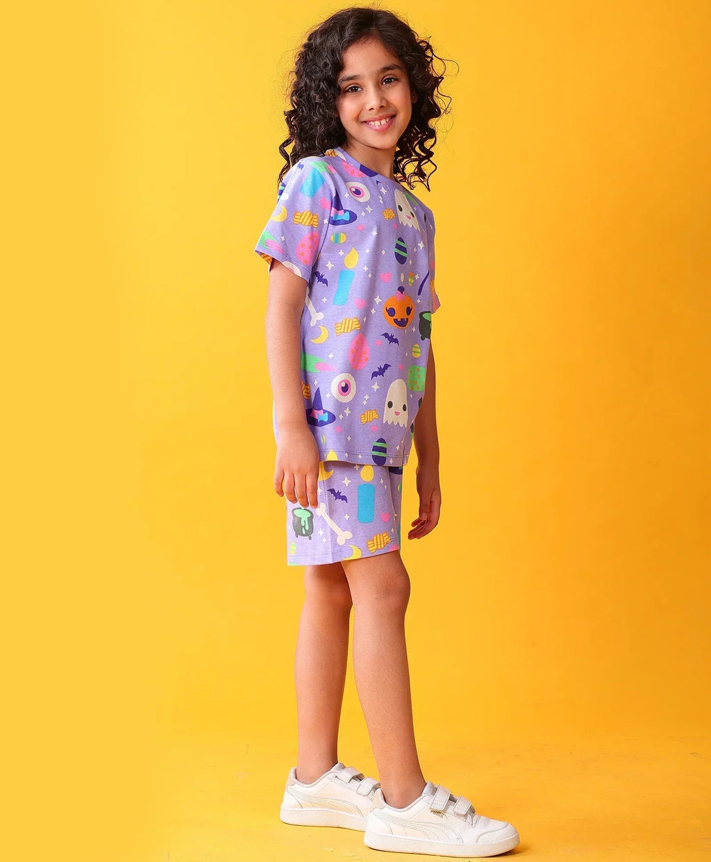 HALLOWEEN PLAYTIME GIRLS T-SHIRT SHORT SET - PURPLE