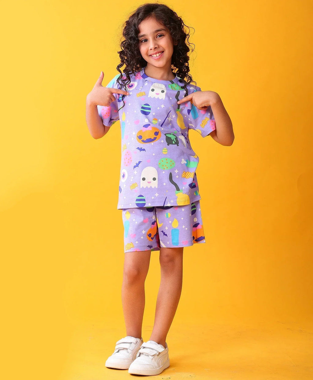 HALLOWEEN PLAYTIME GIRLS T-SHIRT SHORT SET - PURPLE