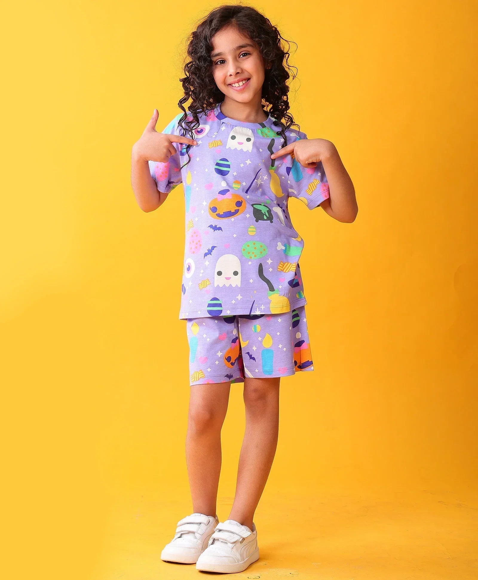 HALLOWEEN PLAYTIME GIRLS T-SHIRT SHORT SET - PURPLE