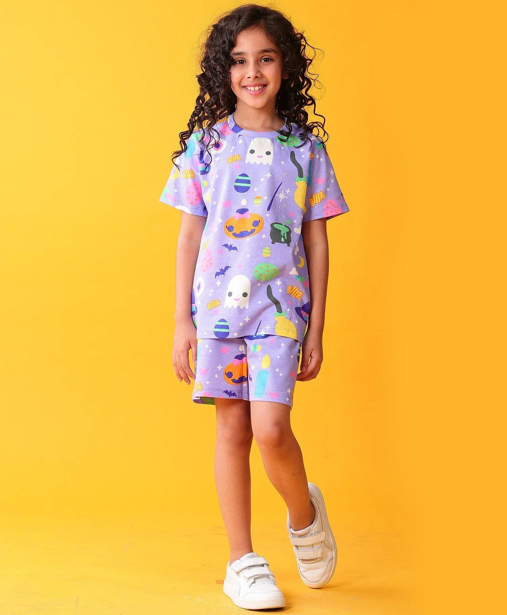 HALLOWEEN PLAYTIME GIRLS T-SHIRT SHORT SET - PURPLE