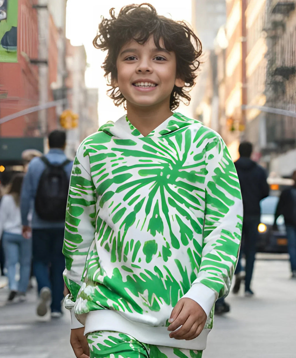 GREEN SWIRL BOYS FLEECE HOODIE - GREEN