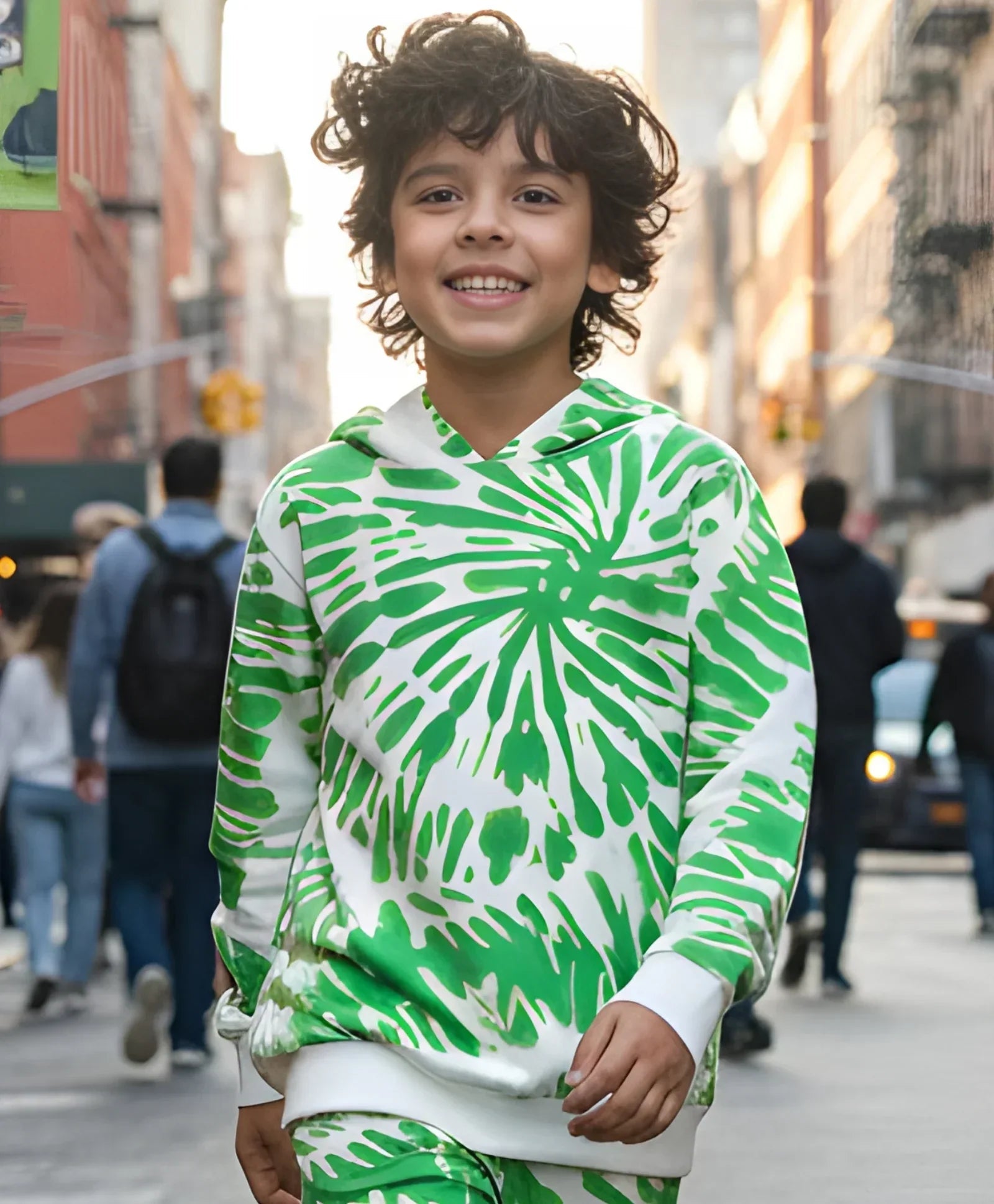 GREEN SWIRL BOYS FLEECE HOODIE - GREEN