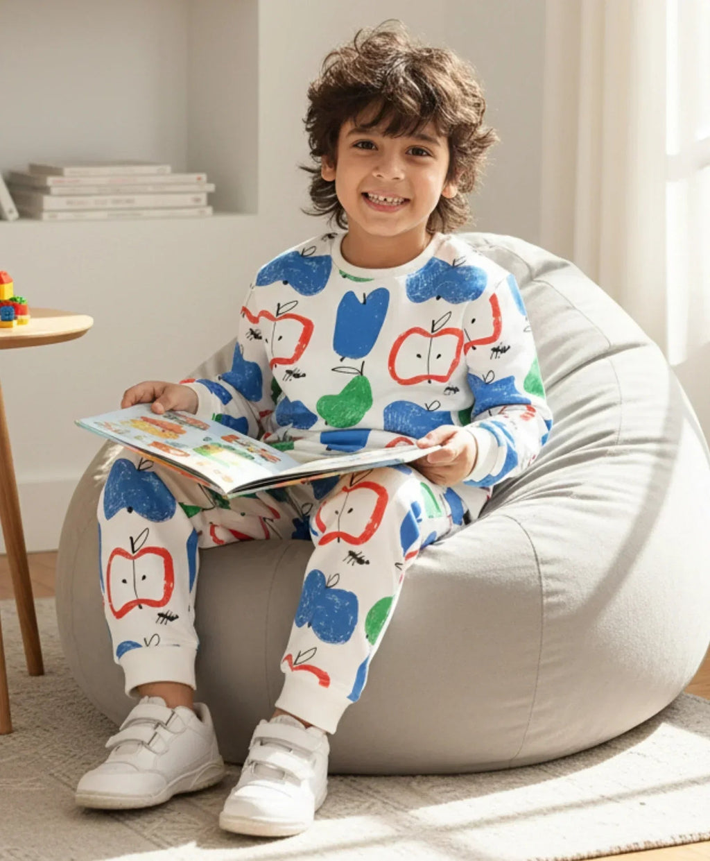 APPLE PEAR FLEECE SWEATSHIRT JOGGER SET - WHITE