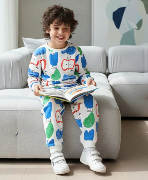 APPLE PEAR FLEECE SWEATSHIRT JOGGER SET - WHITE