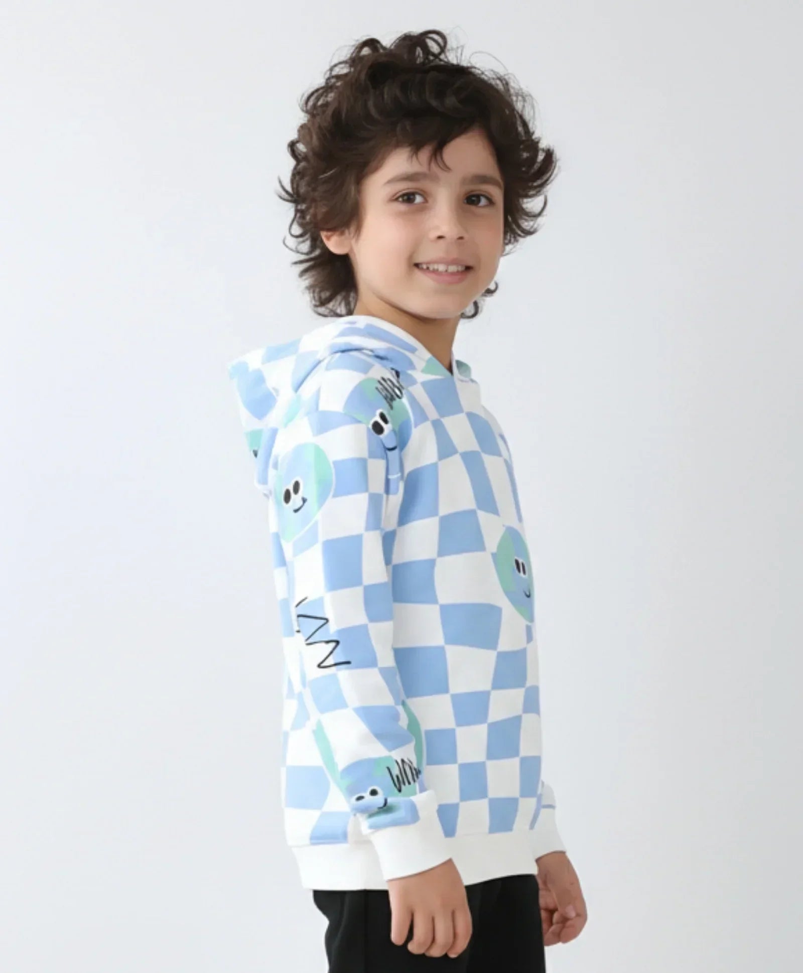GLOBE CHECK BOYS FLEECE HOODIE - BLUE