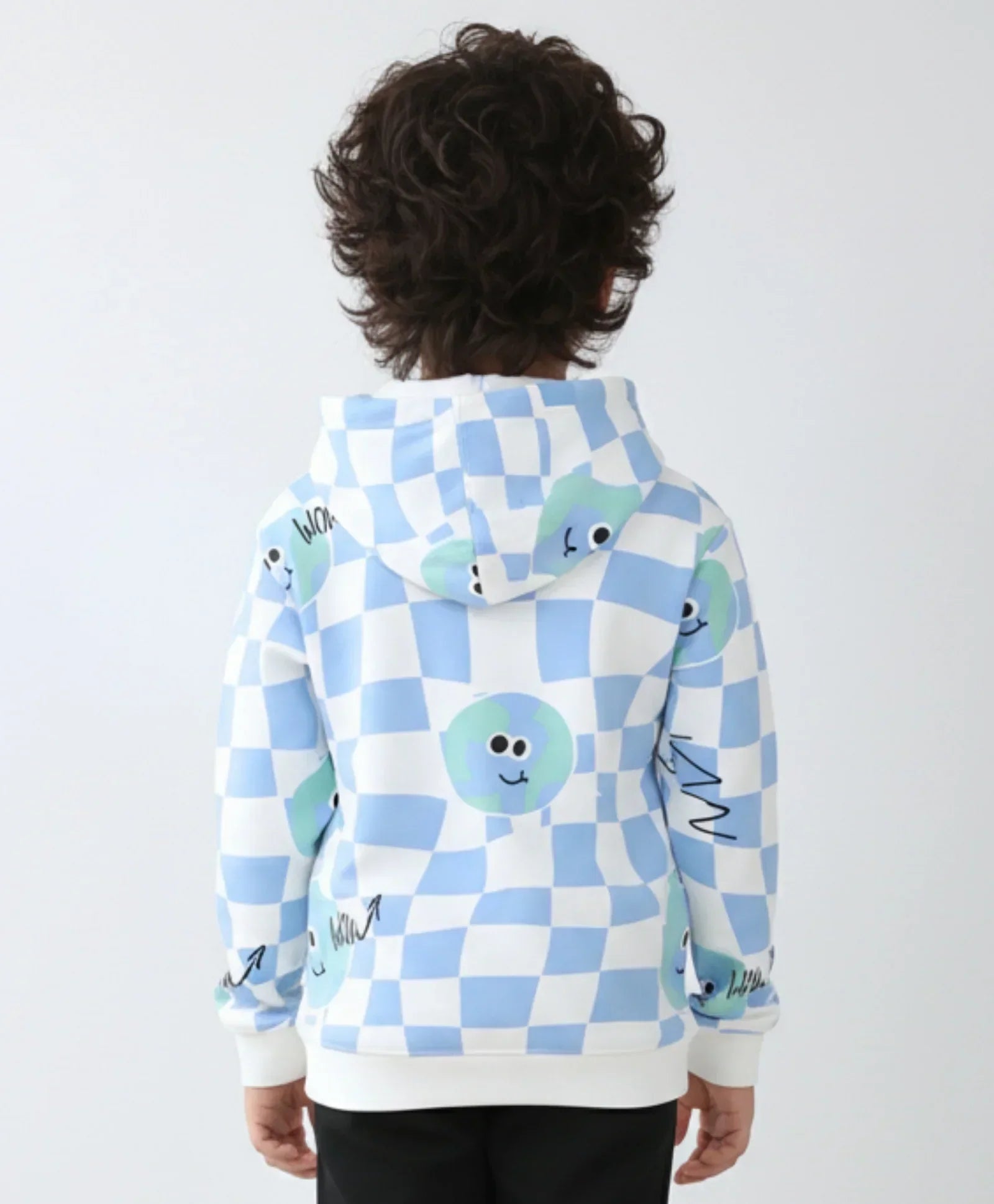 GLOBE CHECK BOYS FLEECE HOODIE - BLUE
