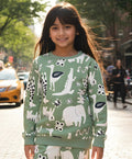 ANIMAL GREEN FLEECE GIRLS SWEATSHIRT - GREEN