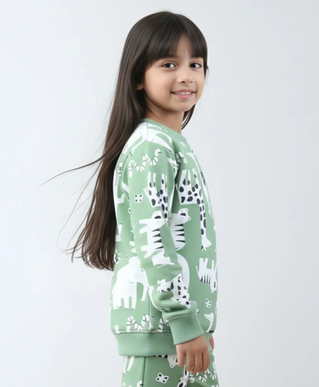 ANIMAL GREEN FLEECE GIRLS SWEATSHIRT - GREEN