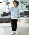 GLOBE CHECK FLEECE BOYS HOODIE BLACK JOGGER SET - OFF WHITE/BLACK