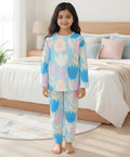 AQUA FLOWER GIRLS LONG SLEEVE PYJAMA SET - AQUA