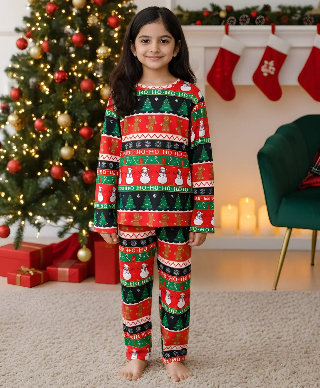 CHRISTMAS RED GIRLS LONG SLEEVE PYJAMA SET - RED