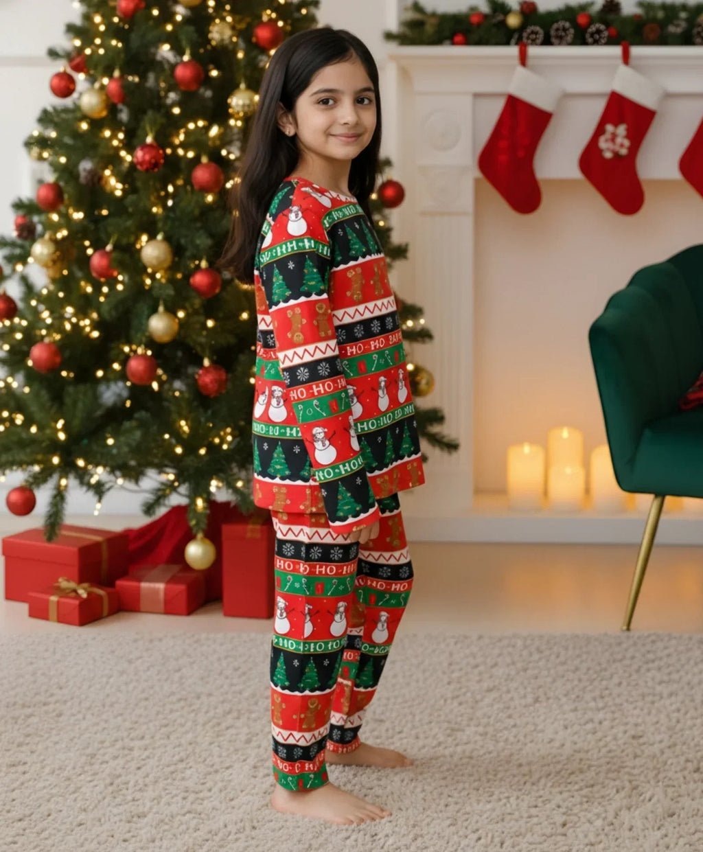 CHRISTMAS RED GIRLS LONG SLEEVE PYJAMA SET - RED