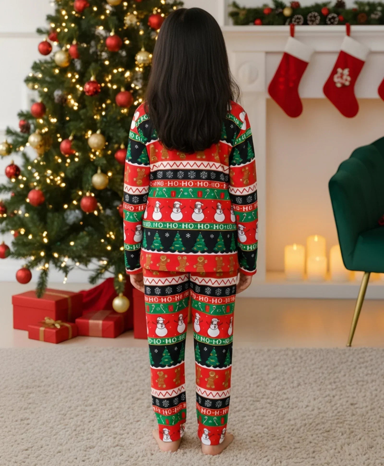 CHRISTMAS RED GIRLS LONG SLEEVE PYJAMA SET - RED