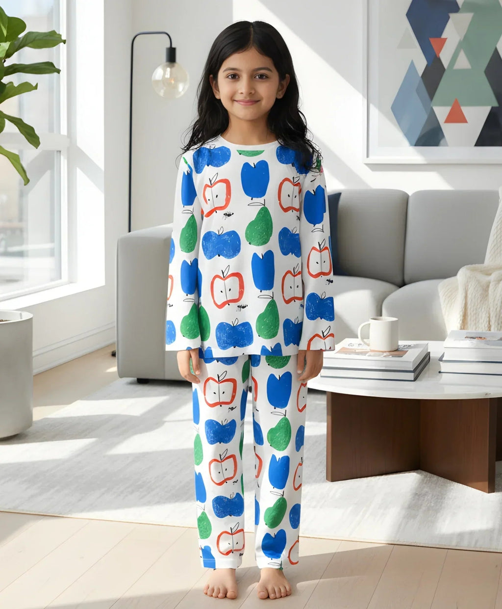 APPLE PEAR GIRLS LONG SLEEVE PYJAMA SET - WHITE