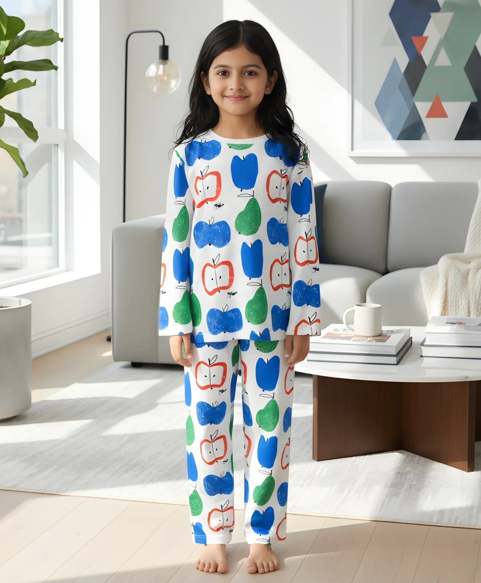 APPLE PEAR GIRLS LONG SLEEVE PYJAMA SET - WHITE