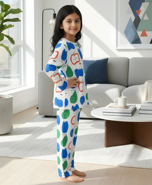 APPLE PEAR GIRLS LONG SLEEVE PYJAMA SET - WHITE