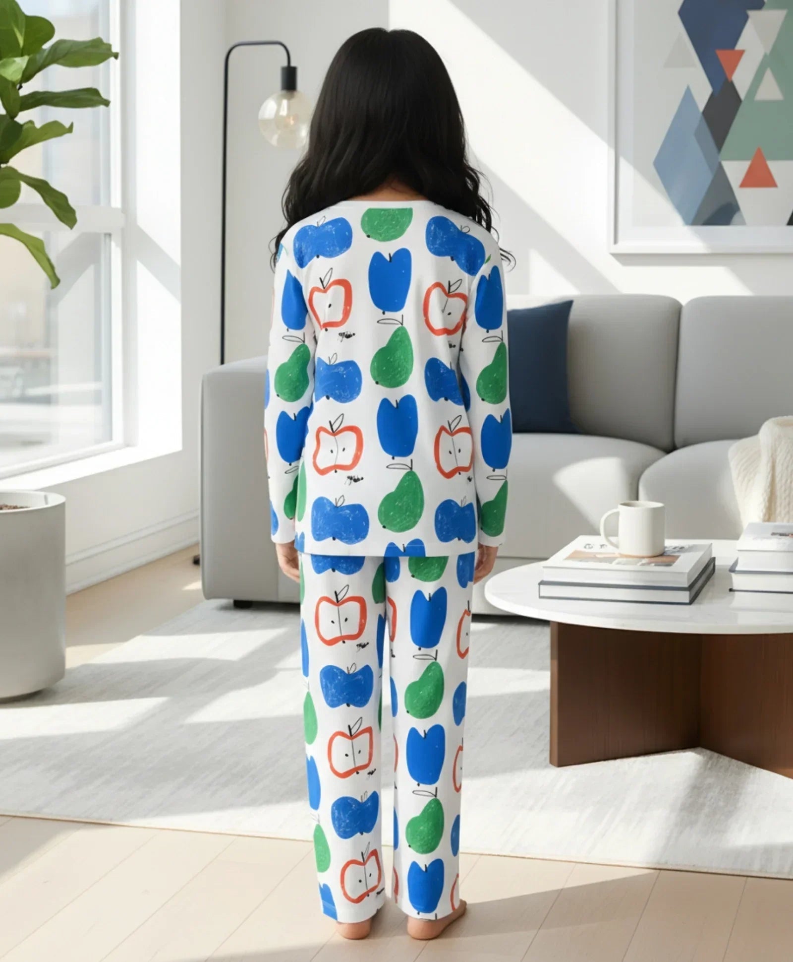 APPLE PEAR GIRLS LONG SLEEVE PYJAMA SET - WHITE